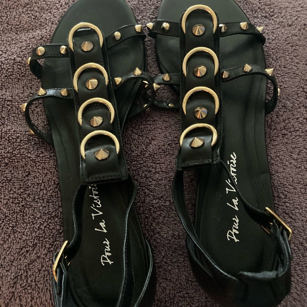 Beautiful Italian Black Studded Women's Sandals Size 8